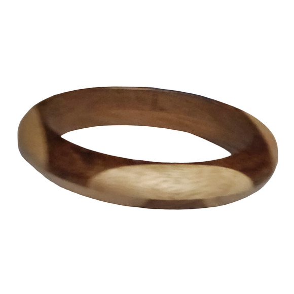 Vtg Two Tone Wooden Inlay Bangle Bracelet - Picture 2 of 3
